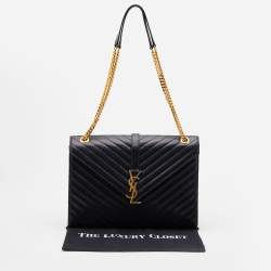 Saint Laurent Black Matelasse Leather Large Monogram Envelope Shoulder Bag