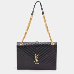 Saint Laurent Black Matelasse Leather Large Monogram Envelope Shoulder Bag