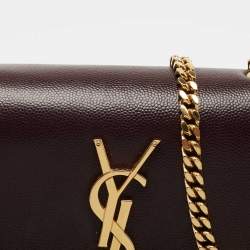 Pre Owned Saint Laurent Burgundy Leather Small Monogram Kate Chain Bag
