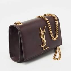 Pre Owned Saint Laurent Burgundy Leather Small Monogram Kate Chain Bag