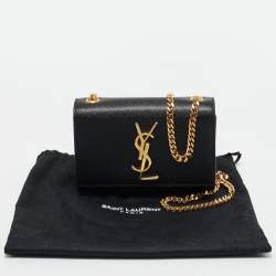 Pre Owned Saint Laurent Black Leather Small Monogram Kate Chain Bag