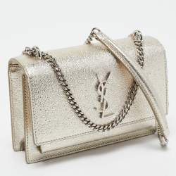 Pre Owned Saint Laurent Gold Textured Leather Mini Sunset Chain Bag