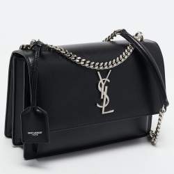 Pre Owned Saint Laurent Black Leather Medium Sunset Shoulder Bag