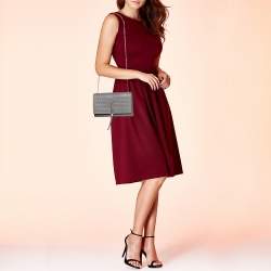 Pre Owned Saint Laurent Grey Croc Embossed Leather Kate Tassel Shoulder Bag