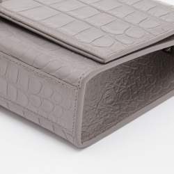 Pre Owned Saint Laurent Grey Croc Embossed Leather Kate Tassel Shoulder Bag