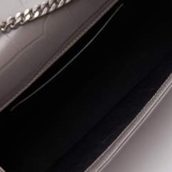 Pre Owned Saint Laurent Grey Croc Embossed Leather Kate Tassel Shoulder Bag
