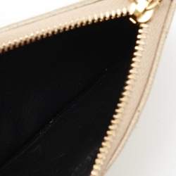 Pre Owned Saint Laurent Beige Matelasse Leather Cassandra Zip Card Case