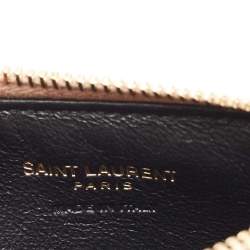 Pre Owned Saint Laurent Beige Matelasse Leather Cassandra Zip Card Case