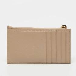 Pre Owned Saint Laurent Beige Matelasse Leather Cassandra Zip Card Case