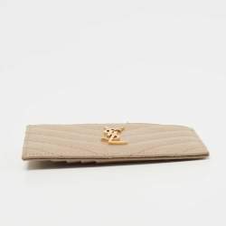 Pre Owned Saint Laurent Beige Matelasse Leather Cassandra Zip Card Case