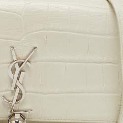 مملوكة مسبقًا Saint Laurent White Croc Embossed Leather Kate Tassel Chain Wallet