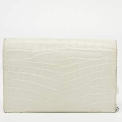 مملوكة مسبقًا Saint Laurent White Croc Embossed Leather Kate Tassel Chain Wallet