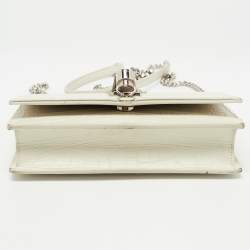 مملوكة مسبقًا Saint Laurent White Croc Embossed Leather Kate Tassel Chain Wallet