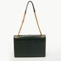 Pre Owned Saint Laurent Green Matelasse Leather Large Monogram Envelope Shoulder Bag
