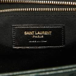 Pre Owned Saint Laurent Green Matelasse Leather Large Monogram Envelope Shoulder Bag