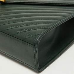 Pre Owned Saint Laurent Green Matelasse Leather Large Monogram Envelope Shoulder Bag