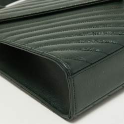 Pre Owned Saint Laurent Green Matelasse Leather Large Monogram Envelope Shoulder Bag