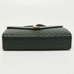 Pre Owned Saint Laurent Green Matelasse Leather Large Monogram Envelope Shoulder Bag