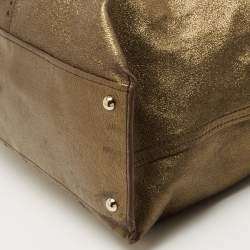 Pre Owned Yves Saint Laurent Gold/Brown Leather Reversible Double Sac Y Tote