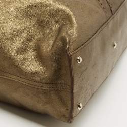 Pre Owned Yves Saint Laurent Gold/Brown Leather Reversible Double Sac Y Tote