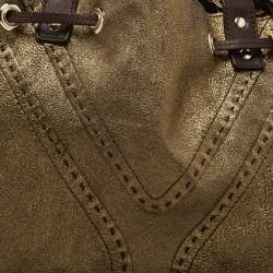 Pre Owned Yves Saint Laurent Gold/Brown Leather Reversible Double Sac Y Tote