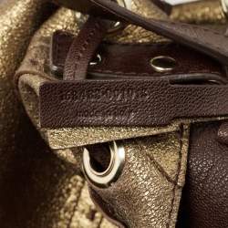 Pre Owned Yves Saint Laurent Gold/Brown Leather Reversible Double Sac Y Tote