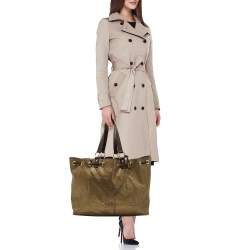 Pre Owned Yves Saint Laurent Gold/Brown Leather Reversible Double Sac Y Tote