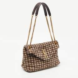 Pre Owned Saint Laurent Burgundy/Beige Tweed Small Puffer Shoulder Bag