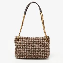 Pre Owned Saint Laurent Burgundy/Beige Tweed Small Puffer Shoulder Bag