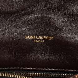 Pre Owned Saint Laurent Burgundy/Beige Tweed Small Puffer Shoulder Bag