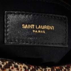 Pre Owned Saint Laurent Burgundy/Beige Tweed Small Puffer Shoulder Bag