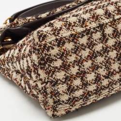 Pre Owned Saint Laurent Burgundy/Beige Tweed Small Puffer Shoulder Bag