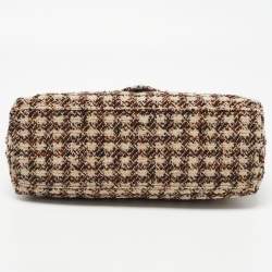 Pre Owned Saint Laurent Burgundy/Beige Tweed Small Puffer Shoulder Bag