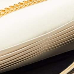Saint Laurent Cream Matelassé Leather Cassandre Wallet on Chain