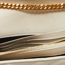 Saint Laurent Cream Matelassé Leather Cassandre Wallet on Chain