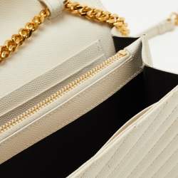 Saint Laurent Cream Matelassé Leather Cassandre Wallet on Chain