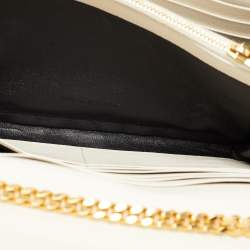Saint Laurent Cream Matelassé Leather Cassandre Wallet on Chain