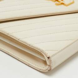 Saint Laurent Cream Matelassé Leather Cassandre Wallet on Chain