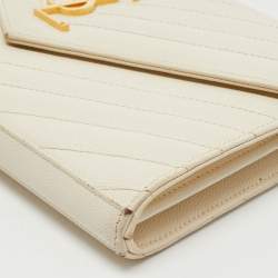 Saint Laurent Cream Matelassé Leather Cassandre Wallet on Chain