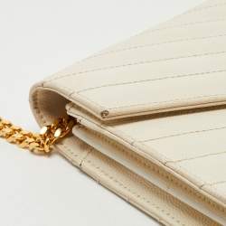 Saint Laurent Cream Matelassé Leather Cassandre Wallet on Chain