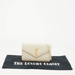 Saint Laurent Cream Matelassé Leather Cassandre Wallet on Chain