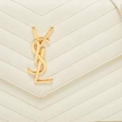 Saint Laurent Cream Matelassé Leather Cassandre Wallet on Chain