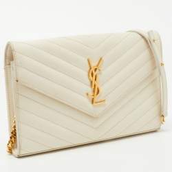 Saint Laurent Cream Matelassé Leather Cassandre Wallet on Chain