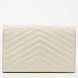 Saint Laurent Cream Matelassé Leather Cassandre Wallet on Chain