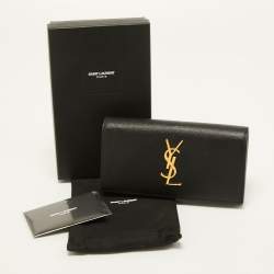 Pre Owned Saint Laurent Black Leather Monogram Flap Continental Wallet