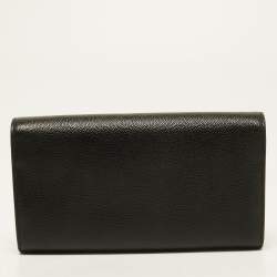 Pre Owned Saint Laurent Black Leather Monogram Flap Continental Wallet