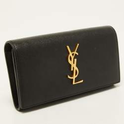 Pre Owned Saint Laurent Black Leather Monogram Flap Continental Wallet