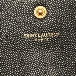 Pre Owned Saint Laurent Black Leather Monogram Flap Continental Wallet