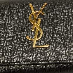 Pre Owned Saint Laurent Black Leather Monogram Flap Continental Wallet