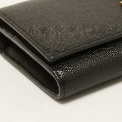 Pre Owned Saint Laurent Black Leather Monogram Flap Continental Wallet